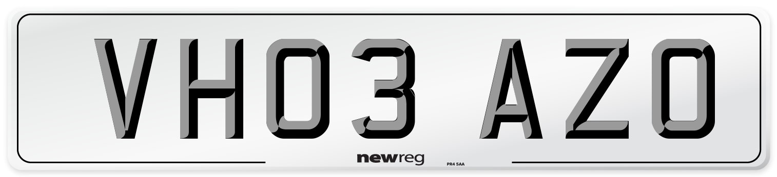 VH03 AZO Number Plate from New Reg